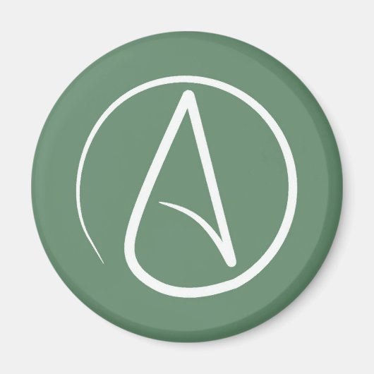 Aimant Symbole athée : blanc sur vert sauge (Devant)