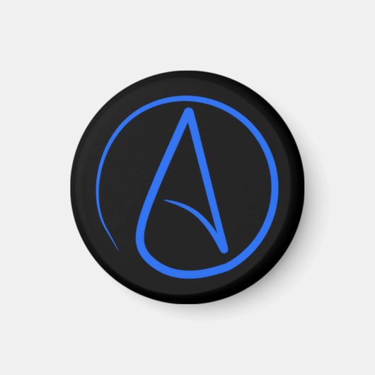 Aimant Symbole athée : bleu sur noir (Devant)