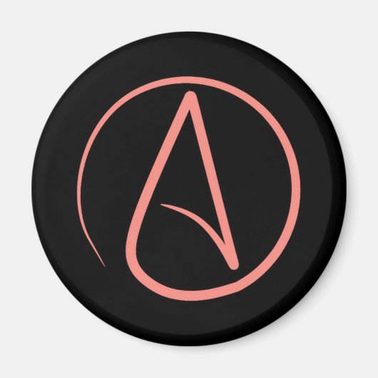 Aimant Symbole athée : corail sur noir (Devant)