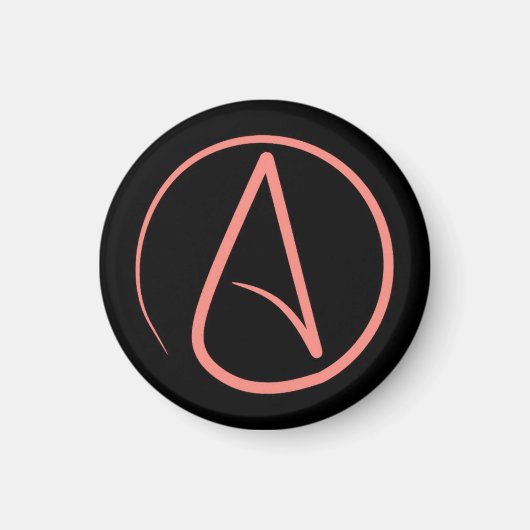 Aimant Symbole athée : corail sur noir (Devant)