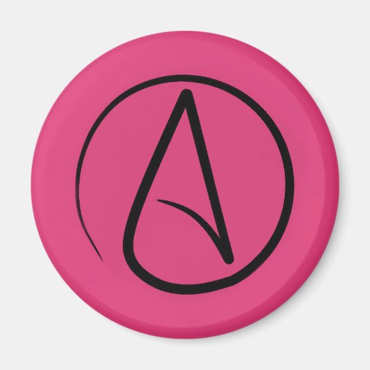 Aimant Symbole athée : noir sur fuchsia (Devant)