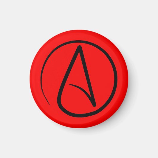 Aimant Symbole athée : noir sur rouge (Devant)