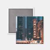 Aimant SYMBOLE Chicago Illinois Neon Nuit (Recto/Verso)