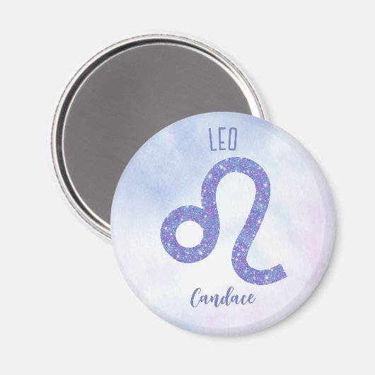 Aimant Symbole d'Astrologie Leo Personnalisé Violet (Recto/Verso)