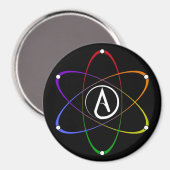 Aimant Symbole d'atome athée arc-en-ciel blanc (Recto/Verso)