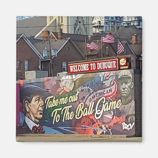 Aimant Symbole de Dubuque, Iowa avec drapeau américain (Devant)