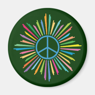 Aimant Symbole de paix entouré de rayons colorés