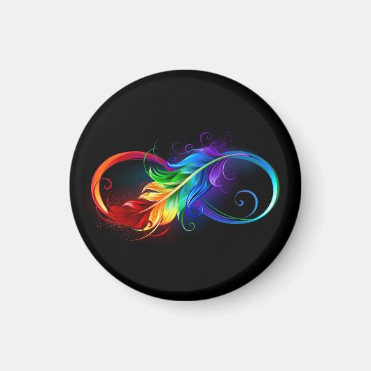 Aimant Symbole d'infini avec plume arc-en-ciel (Devant)