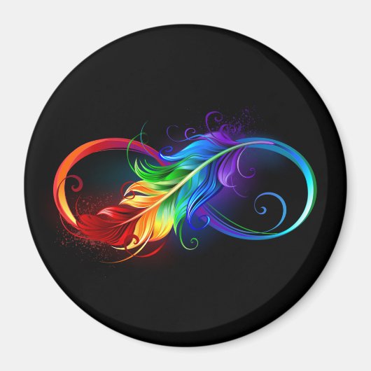 Aimant Symbole d'infini avec plume arc-en-ciel (Devant)