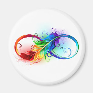 Aimant Symbole d'infini avec plume arc-en-ciel