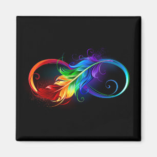 Aimant Symbole d'infini avec plume arc-en-ciel