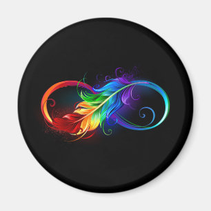 Aimant Symbole d'infini avec plume arc-en-ciel