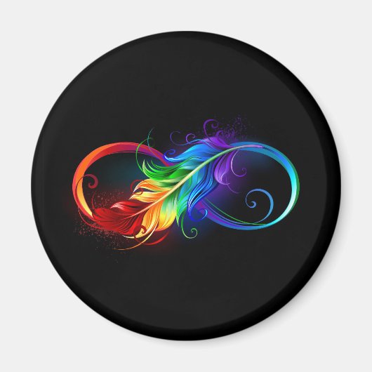 Aimant Symbole d'infini avec plume arc-en-ciel (Devant)