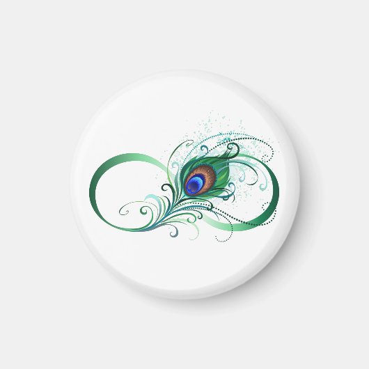 Aimant Symbole d'infini avec plume de paon (Devant)
