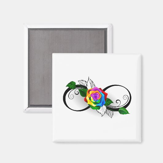 Aimant Symbole d'infini avec Rose arc-en-ciel (Recto/Verso)