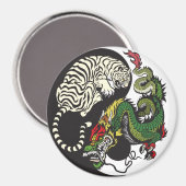 Aimant symbole du dragon vert et du tigre blanc yin yang (Recto/Verso)