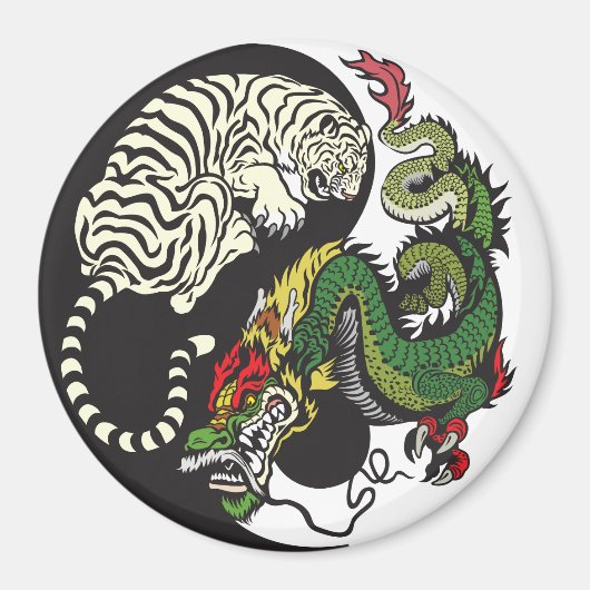 Aimant symbole du dragon vert et du tigre blanc yin yang (Devant)