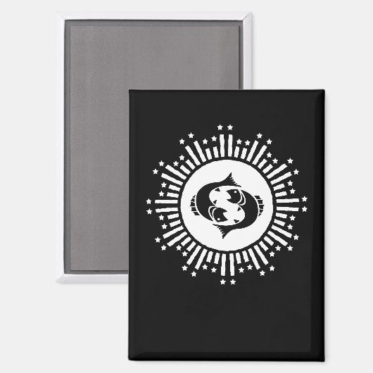 Aimant Symbole du zodiaque Poissons avec explosion d'étoi (Recto/Verso)