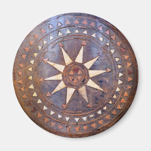 Aimant symbole grec ancien bois motif ethnique soleil scu (Devant)