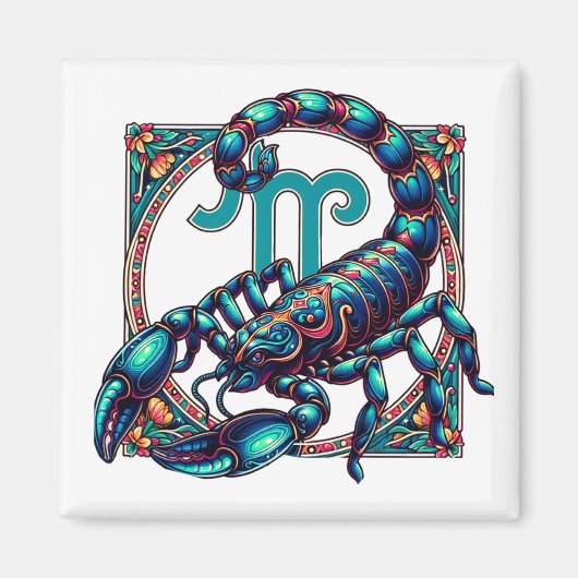 Aimant SYMBOLE Horoscope Scorpio | Scorpion bleu (Devant)
