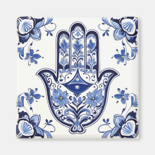 Aimant Symbole main de Hamsa - Main bleue et blanche de F