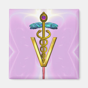 Aimant SYMBOLE VÉTÉRINAIRE CADUCE D'OR Rose