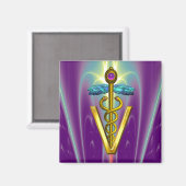 Aimant SYMBOLE VÉTÉRINAIRE DE CADUCE D'OR / Vert pourpre (Recto/Verso)