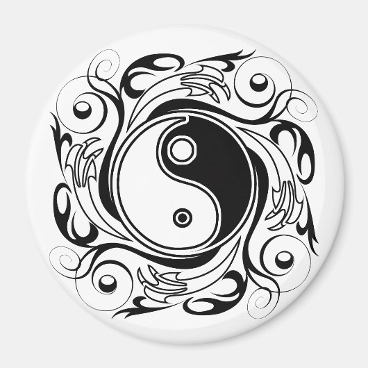 Aimant Symbole Yin et Yang Style tatouage noir et blanc (Devant)