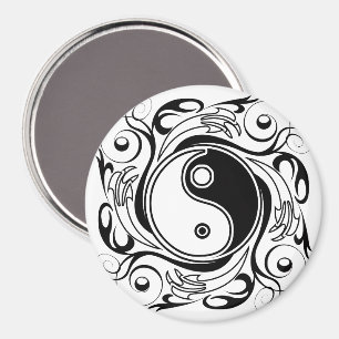 Aimant Symbole Yin & Yang Style de tatouage noir et blanc
