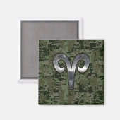 Aimant Symbole Zodiac Silver Aries Camo numérique vert (Recto/Verso)