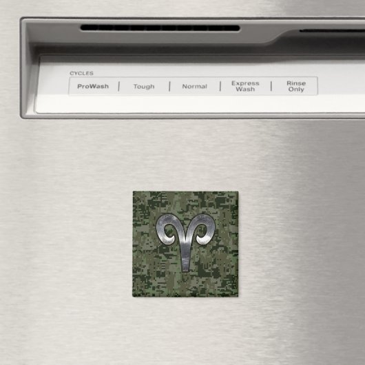 Aimant Symbole Zodiac Silver Aries Camo numérique vert (In Situ (Lave-vaisselle))