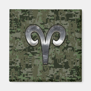 Aimant Symbole Zodiac Silver Aries Camo numérique vert