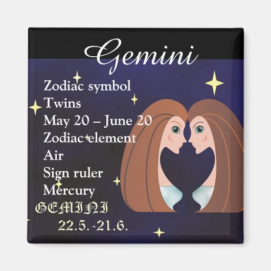 Aimant SYMBOLE Zodiaque Gemini Horoscope (Devant)