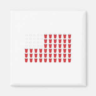 Aimant T Shirt Cadeau De Bière Pong Drapeau Américain 4 J