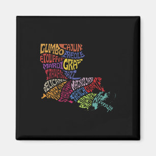 Aimant T-shirt carte de l'État de Louisiane Mardi Gras Cr