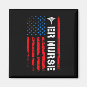 Aimant T-shirt d'infirmière Urgences Patriotique Drapeau