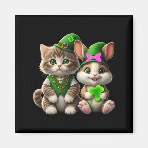 Aimant T-shirt drôle de chat et de lapin de la St-Patrick