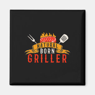 Aimant T-shirt drôle pour hommes BBQ Né Grillard Naturel
