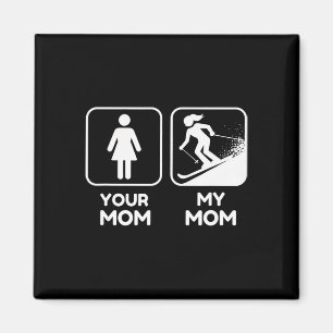 Aimant T-shirt graphique drôle de maman faisant du ski po