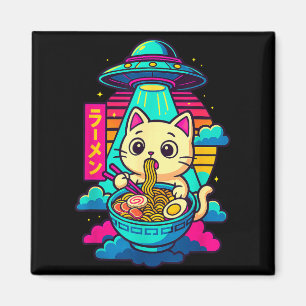 Aimant T-shirt graphique mignon chat alien ufo ramen drôl