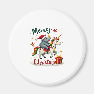 Aimant T-Shirt Noël Rhinocéros Joyeux Noël Licorne Rhinoc