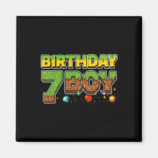 Aimant T-shirt pixel drôle garçon d'anniversaire 7e anniv