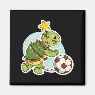 Aimant T Shirt Tortue de Noël avec ballon de football