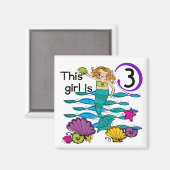 Aimant T-shirts et cadeaux Mermaid 3e anniversaire (Recto/Verso)