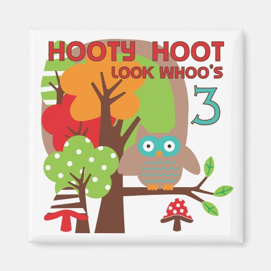 Aimant T-shirts et cadeaux pour le 3e anniversaire de Owl (Devant)