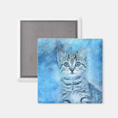 Aimant Tabby bleu Kitten | ABSTRAIT | Aquarelle (Recto/Verso)