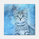 Aimant Tabby bleu Kitten | ABSTRAIT | Aquarelle (Devant)