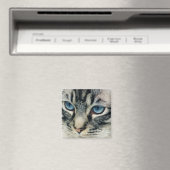 Aimant Tabby Chat aux yeux bleus Gros plan (In Situ (Lave-vaisselle))