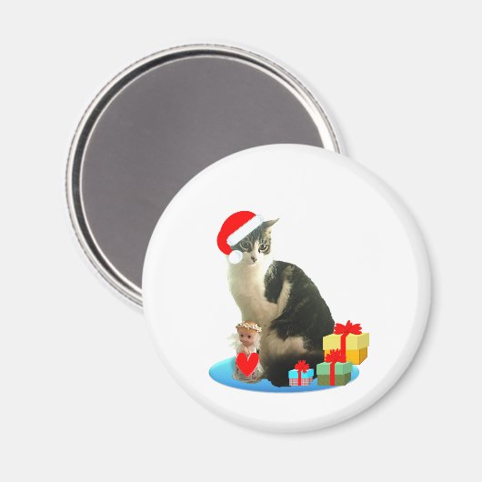 Aimant Tabby chat de Noël et petit ange mignon (Recto/Verso)