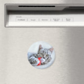 Aimant Tabby gris mou Chat avec Noël Casquette (In Situ (Lave-vaisselle))